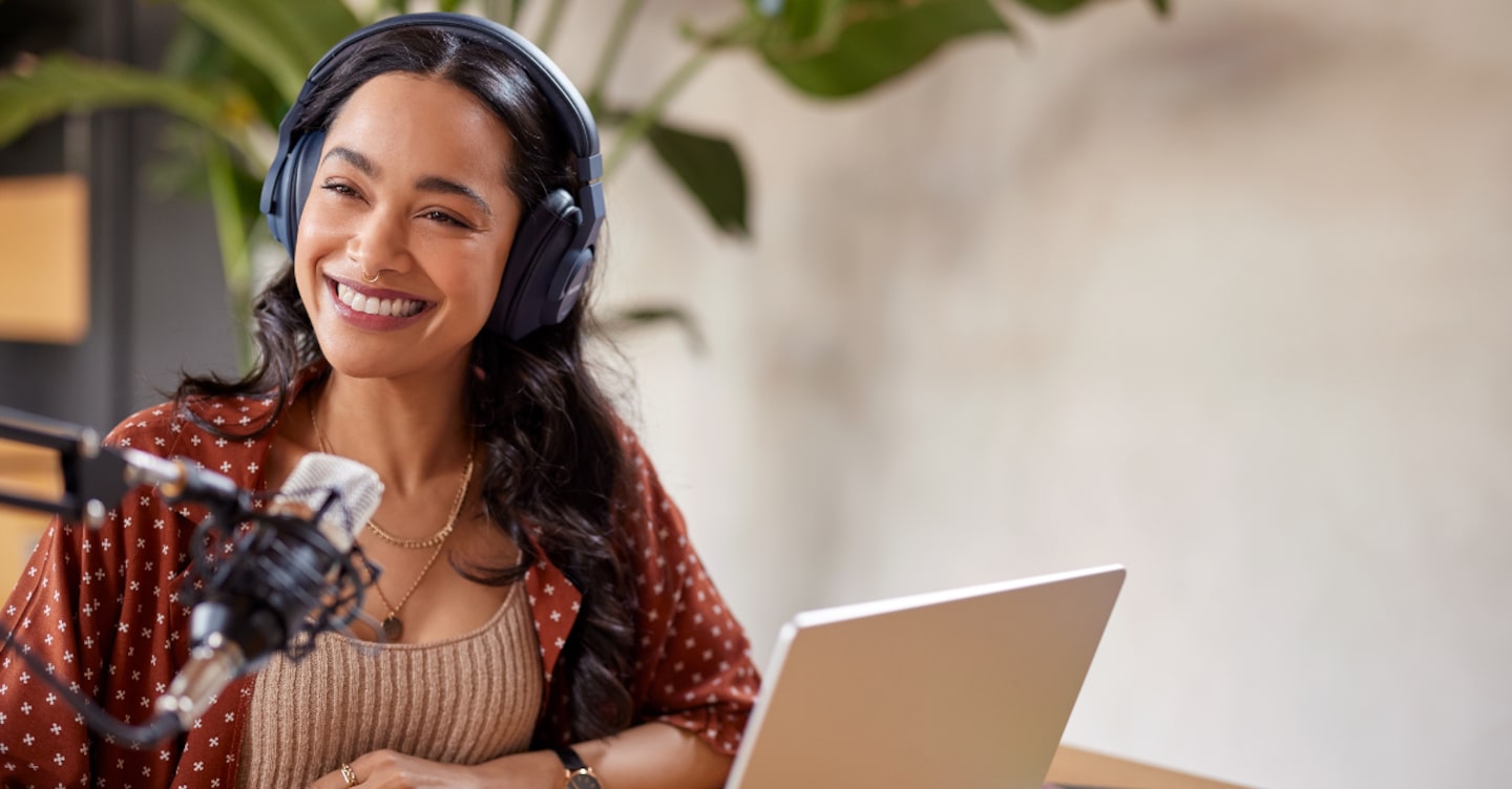 woman making podcast